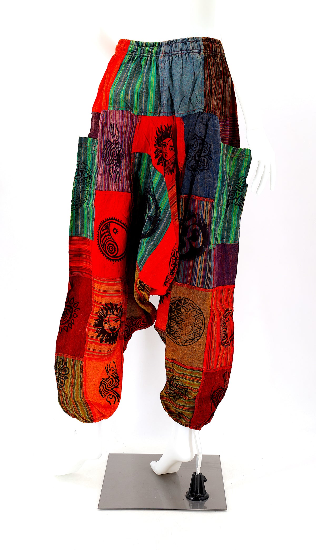Einheitsgröße Patchwork Aladdin-Hose | Haremshose mit tiefem Schritt