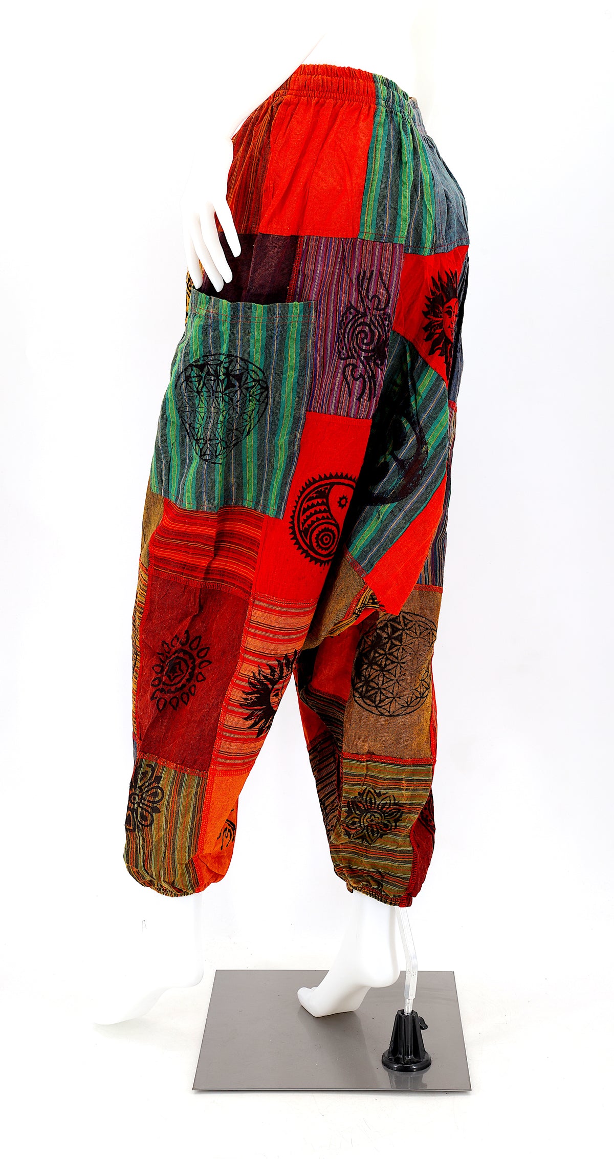 Einheitsgröße Patchwork Aladdin-Hose | Haremshose mit tiefem Schritt