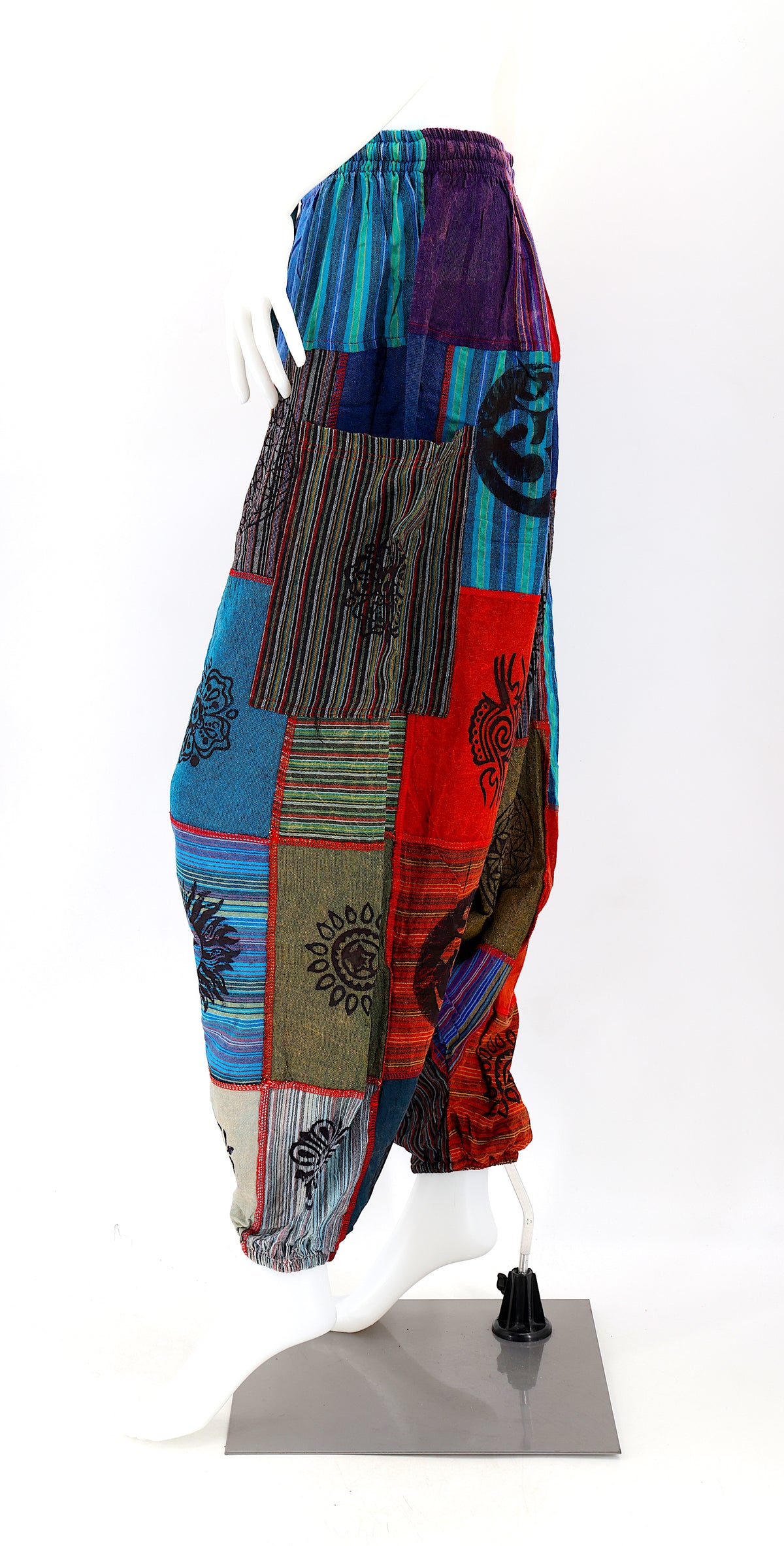 Einheitsgröße Patchwork Aladdin-Hose | Haremshose mit tiefem Schritt