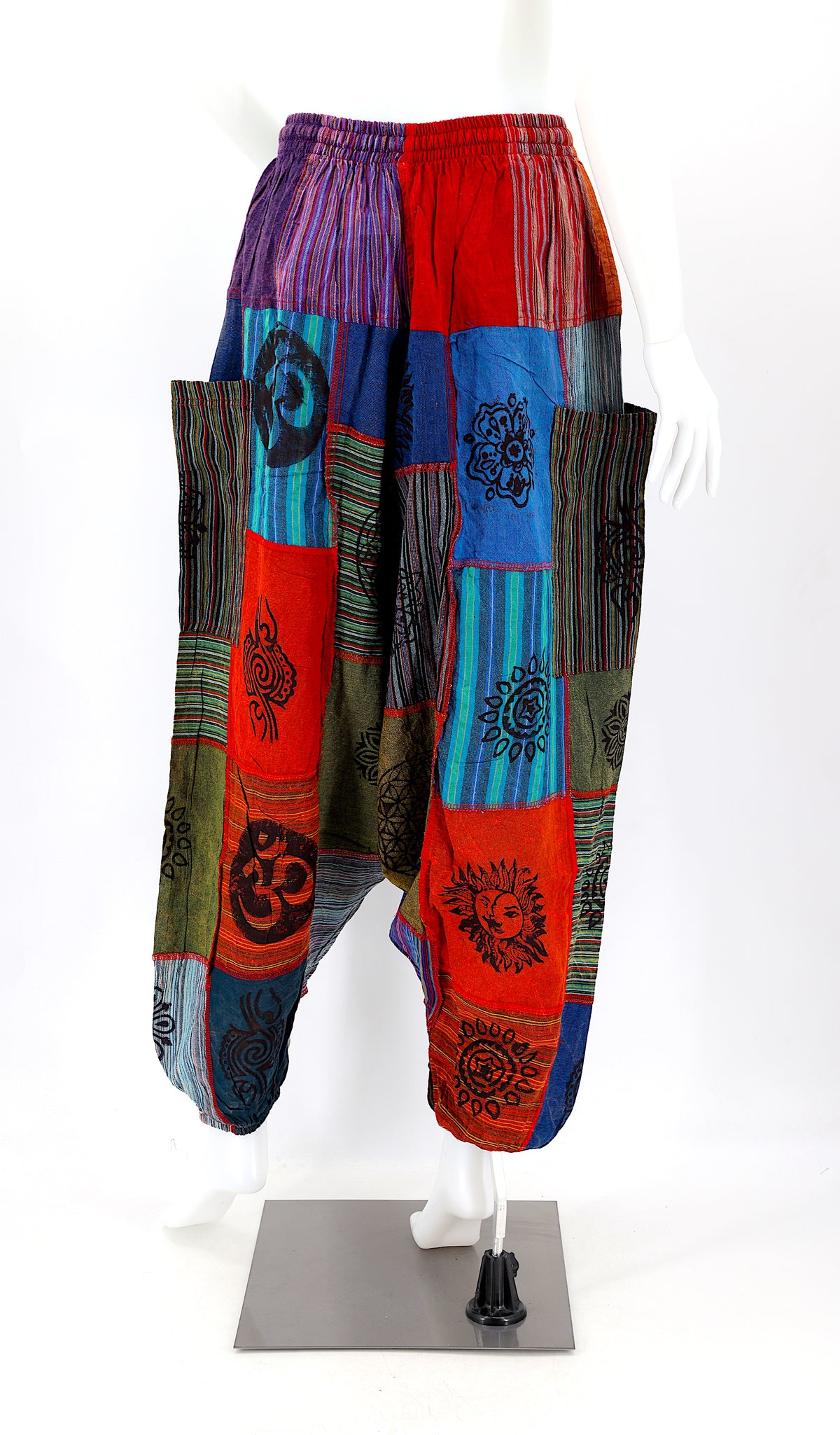 Einheitsgröße Patchwork Aladdin-Hose | Haremshose mit tiefem Schritt