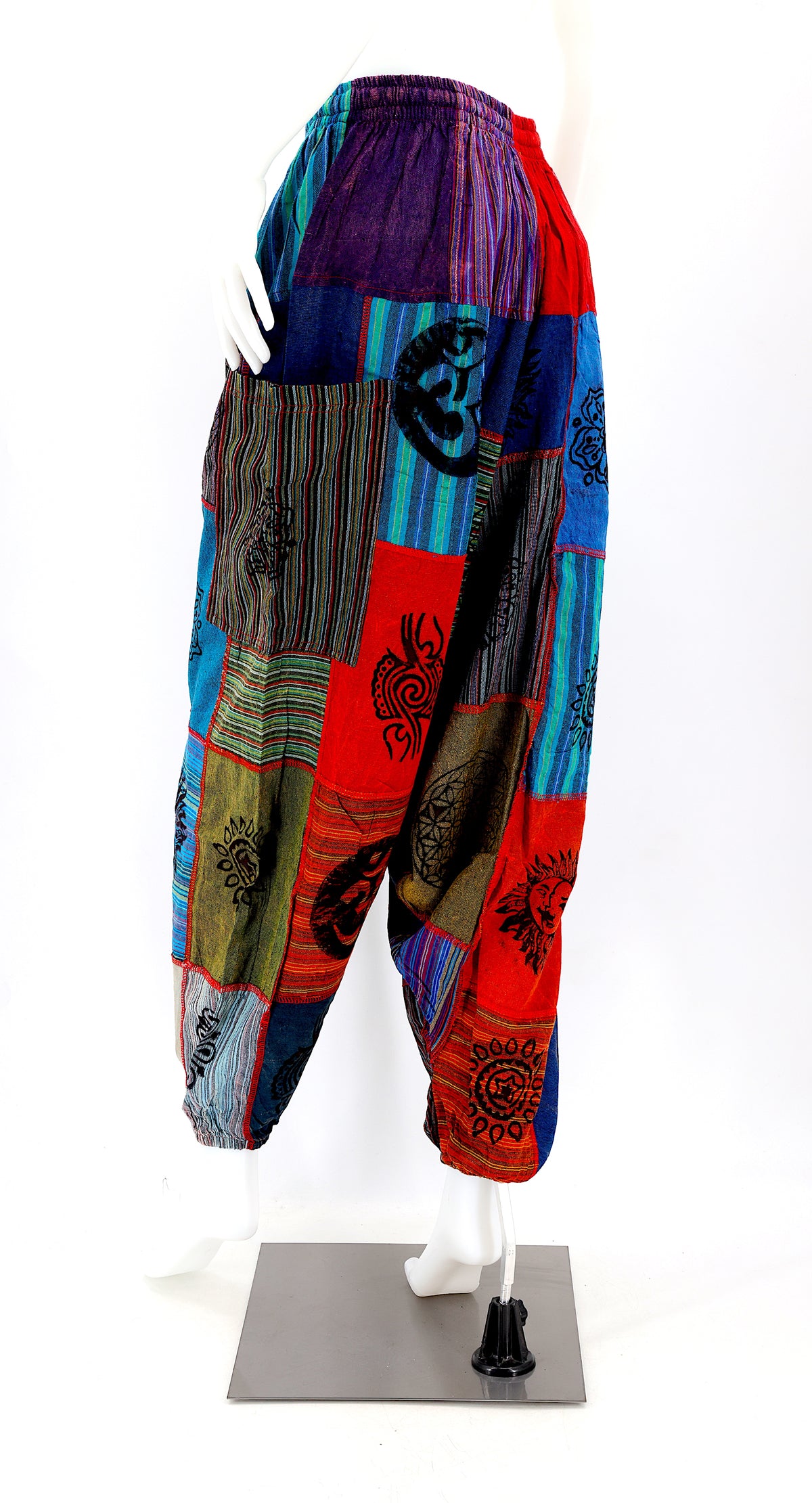 Einheitsgröße Patchwork Aladdin-Hose | Haremshose mit tiefem Schritt