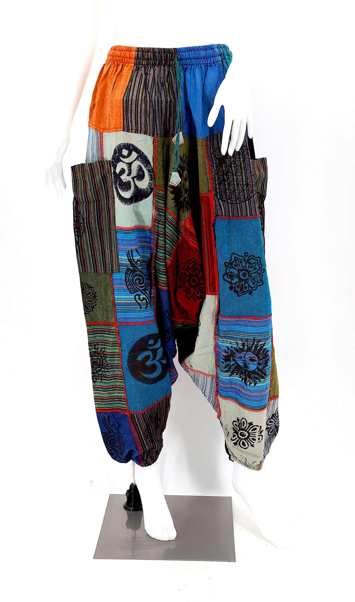 Einheitsgröße Patchwork Aladdin-Hose | Haremshose mit tiefem Schritt