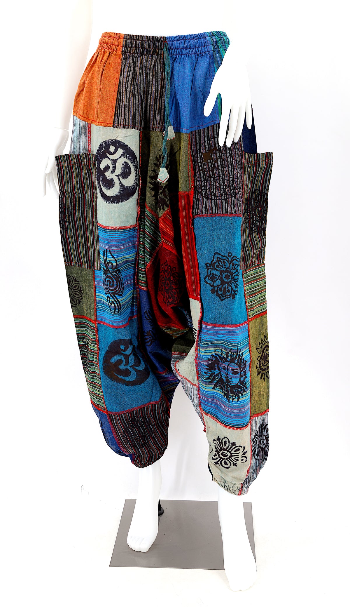 Einheitsgröße Patchwork Aladdin-Hose | Haremshose mit tiefem Schritt