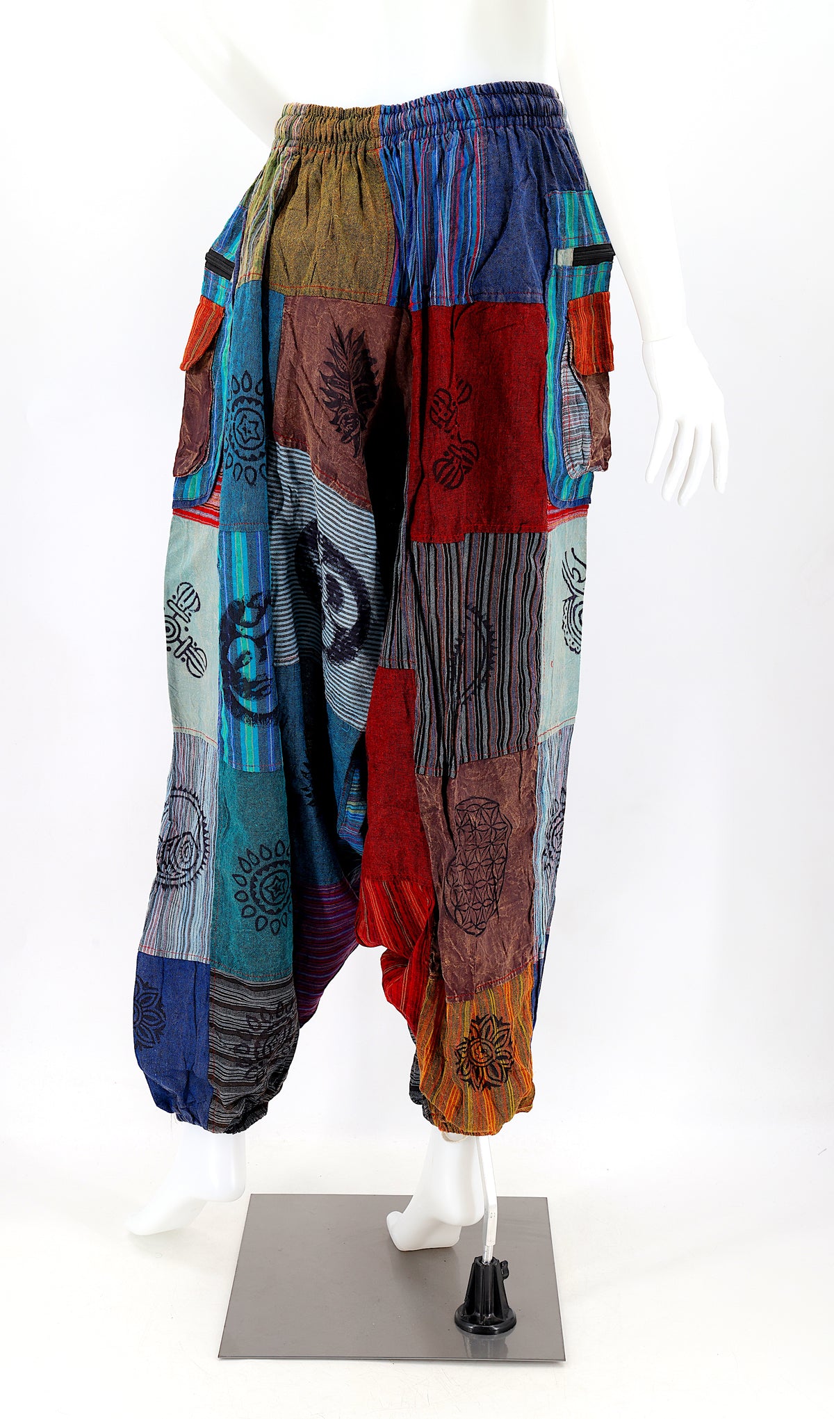Patchwork-Aladdin-Hose mit Reißverschlüssen | Einheitsgröße Baumwollhose