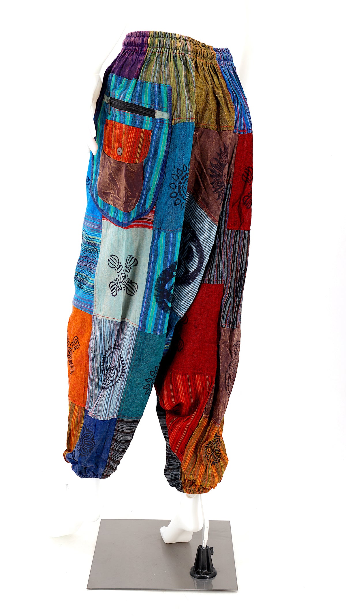Patchwork-Aladdin-Hose mit Reißverschlüssen | Einheitsgröße Baumwollhose