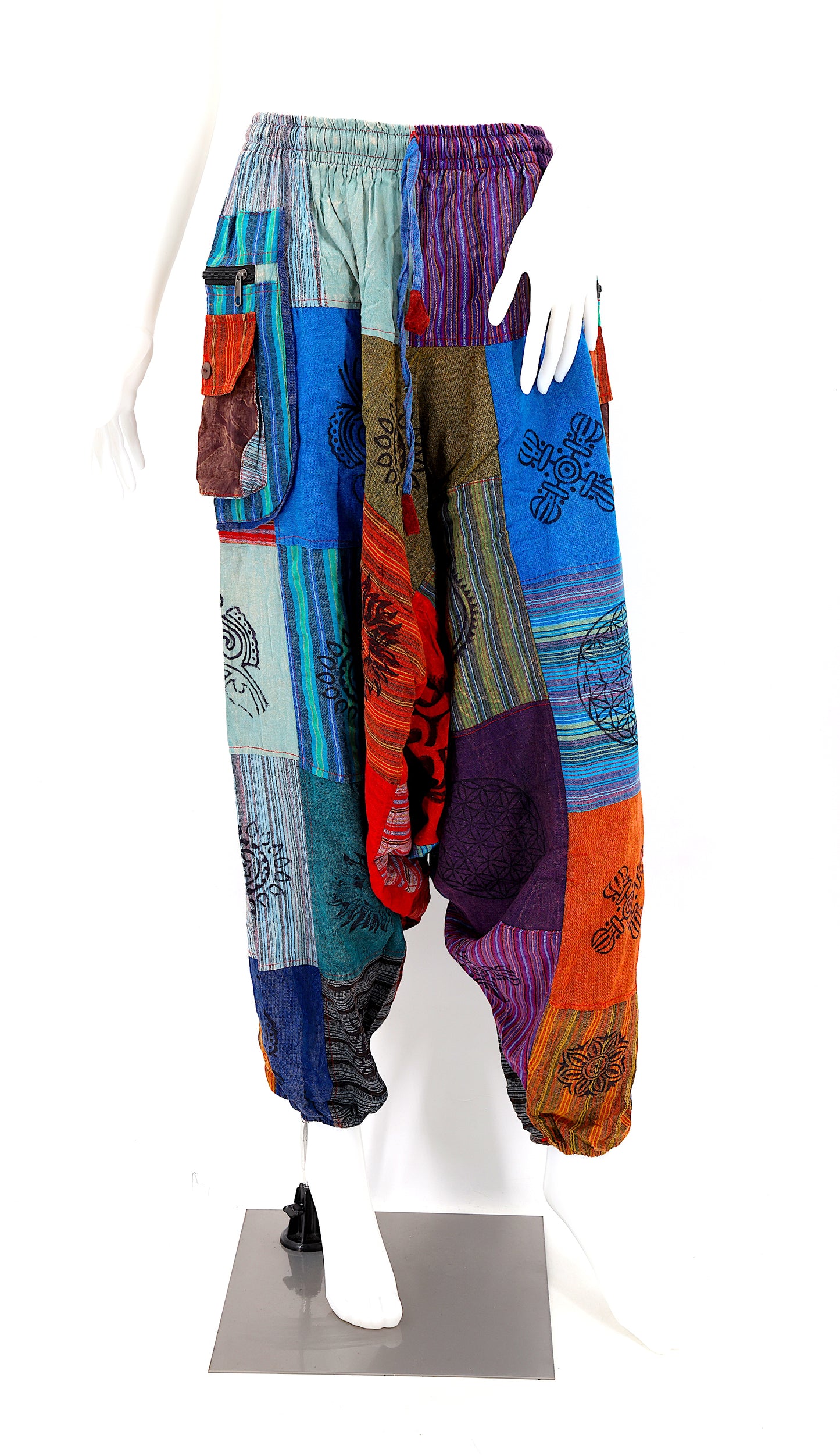 Cotton Hippie Handmade Harem Patchwork Zippered Pocket Aladdin Style Free Size Bohemian Pants