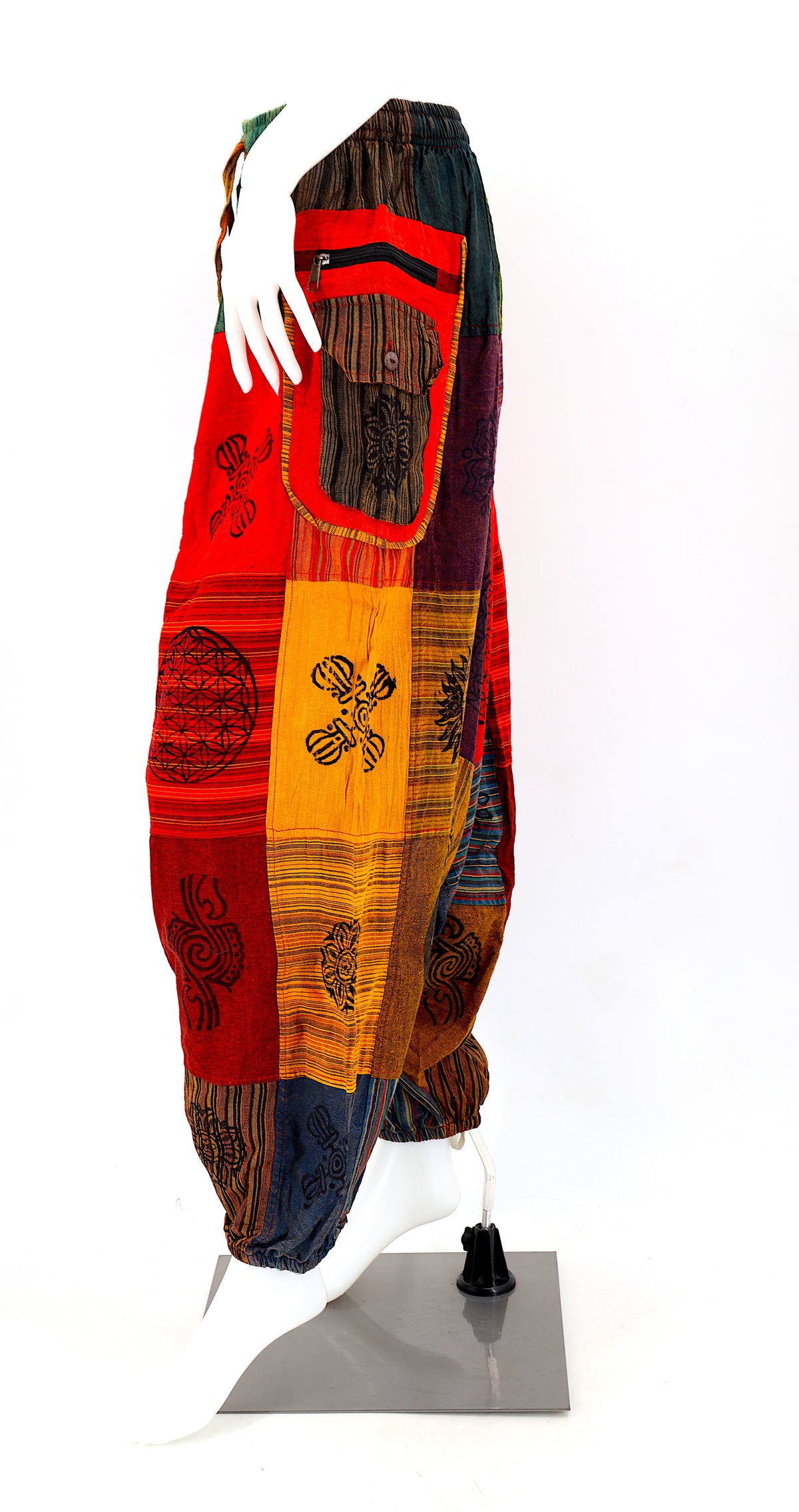 Patchwork-Aladdin-Hose mit Reißverschlüssen | Einheitsgröße Baumwollhose