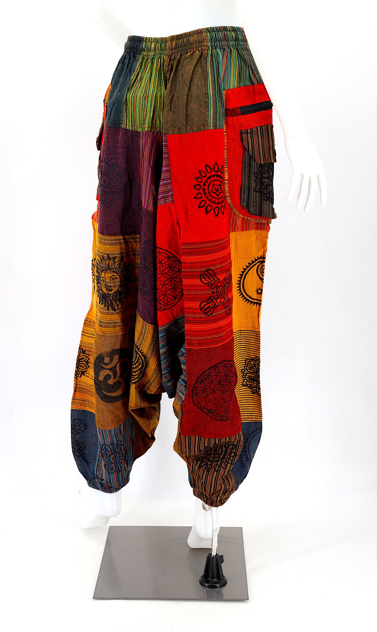Patchwork-Aladdin-Hose mit Reißverschlüssen | Einheitsgröße Baumwollhose