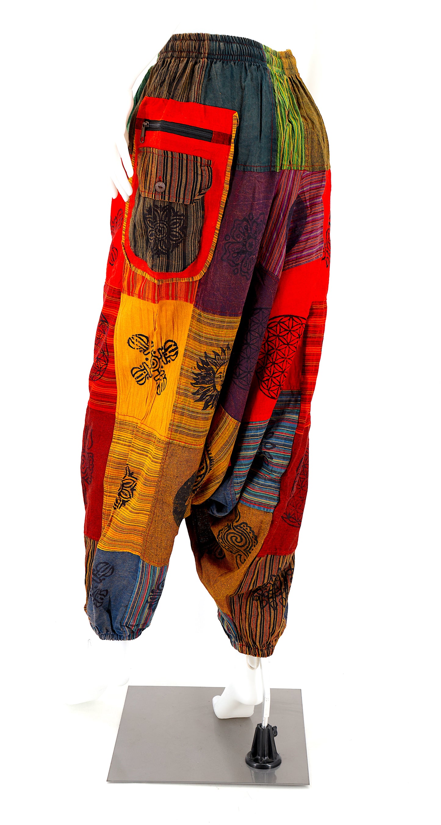 Patchwork-Aladdin-Hose mit Reißverschlüssen | Einheitsgröße Baumwollhose