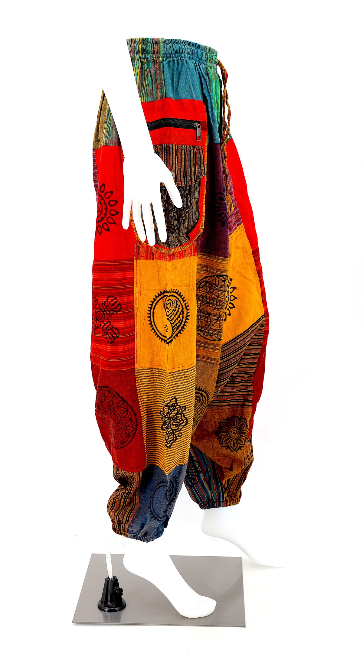 Patchwork-Aladdin-Hose mit Reißverschlüssen | Einheitsgröße Baumwollhose