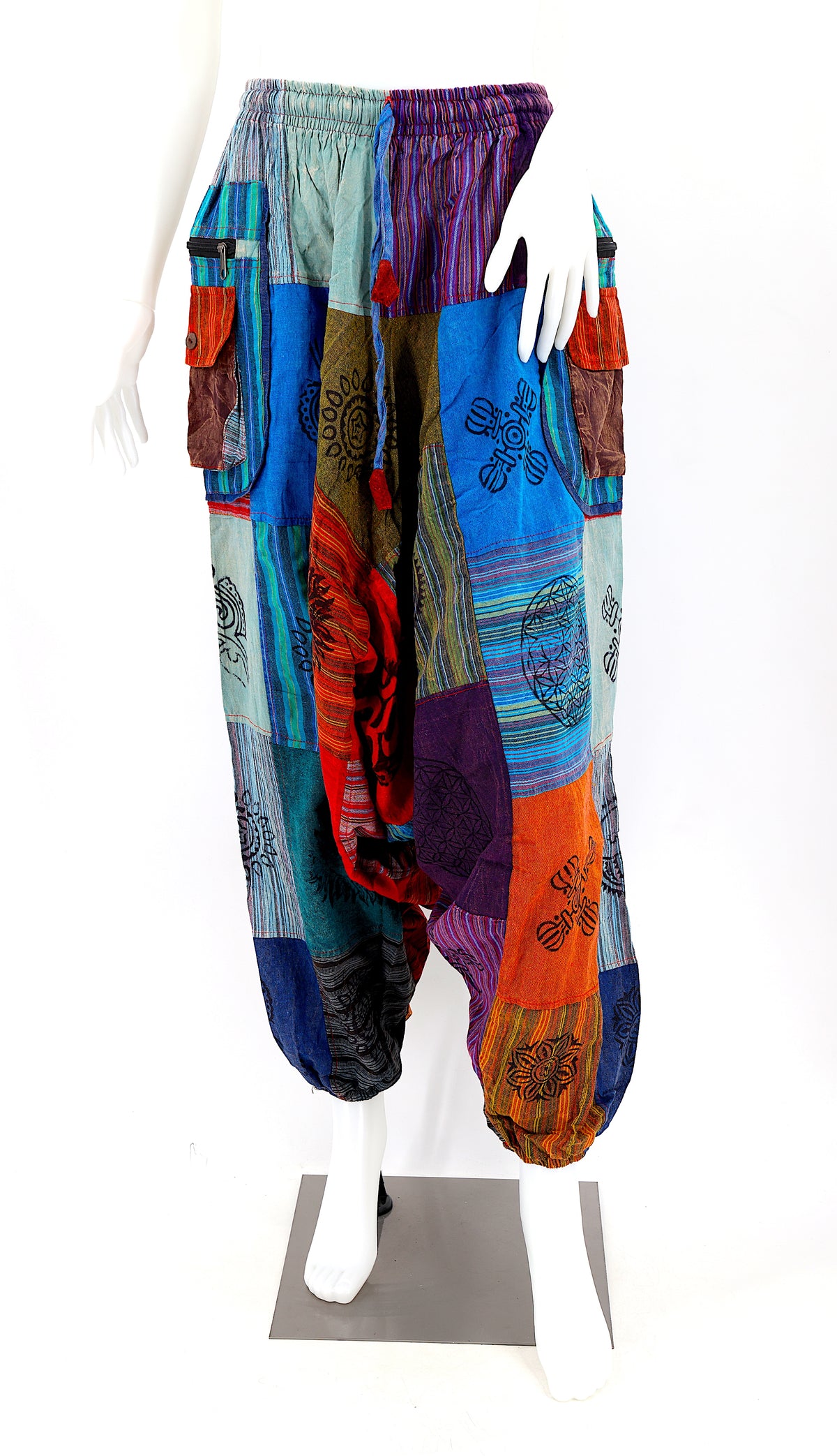 Patchwork-Aladdin-Hose mit Reißverschlüssen | Einheitsgröße Baumwollhose