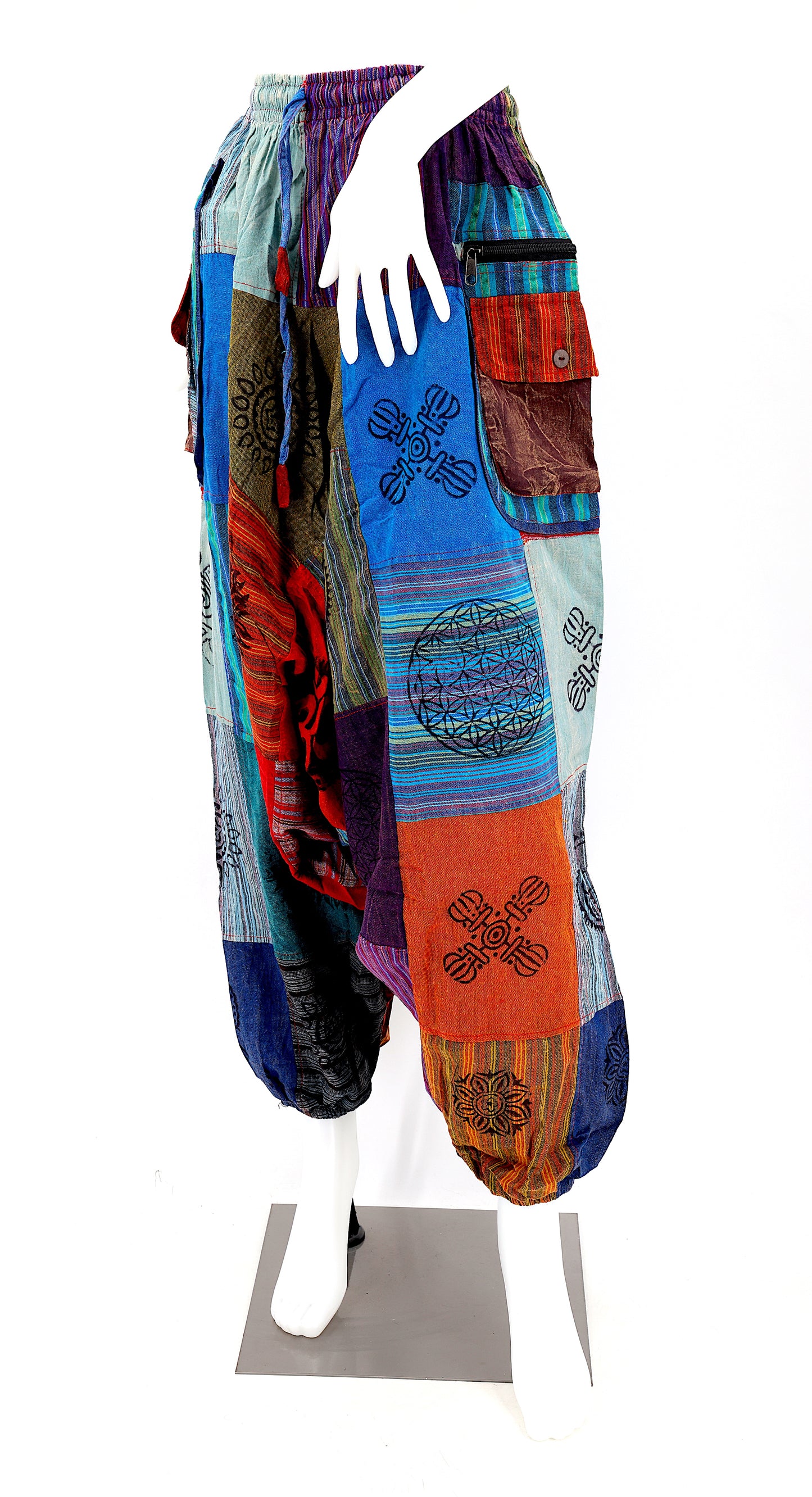 Patchwork-Aladdin-Hose mit Reißverschlüssen | Einheitsgröße Baumwollhose