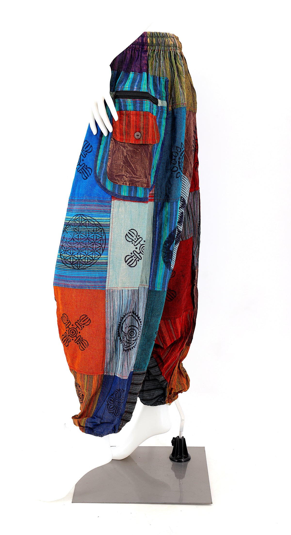 Patchwork-Aladdin-Hose mit Reißverschlüssen | Einheitsgröße Baumwollhose