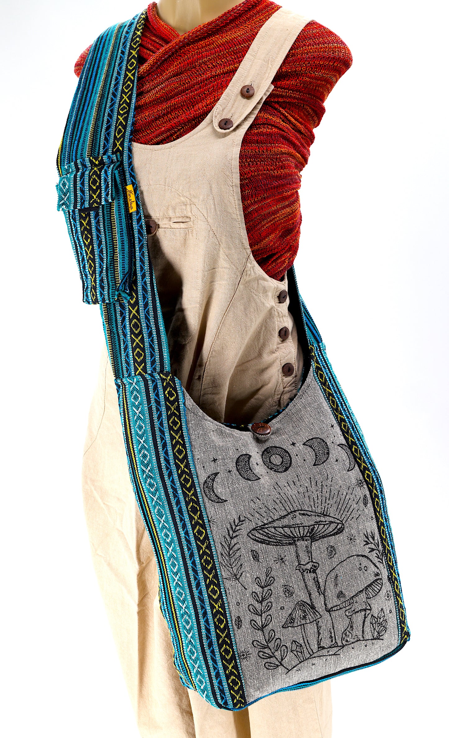 Cotton Mushroom Print Handmade Crossbody Bag