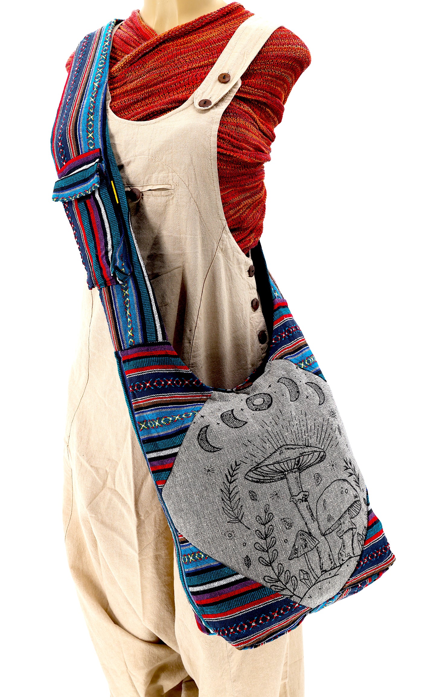 Cotton Mushroom Print Frame Design Handmade Crossbody Bag