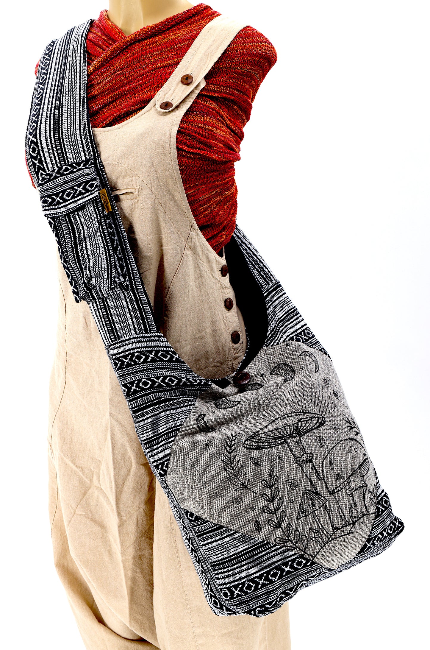 Cotton Mushroom Print Frame Design Handmade Crossbody Bag