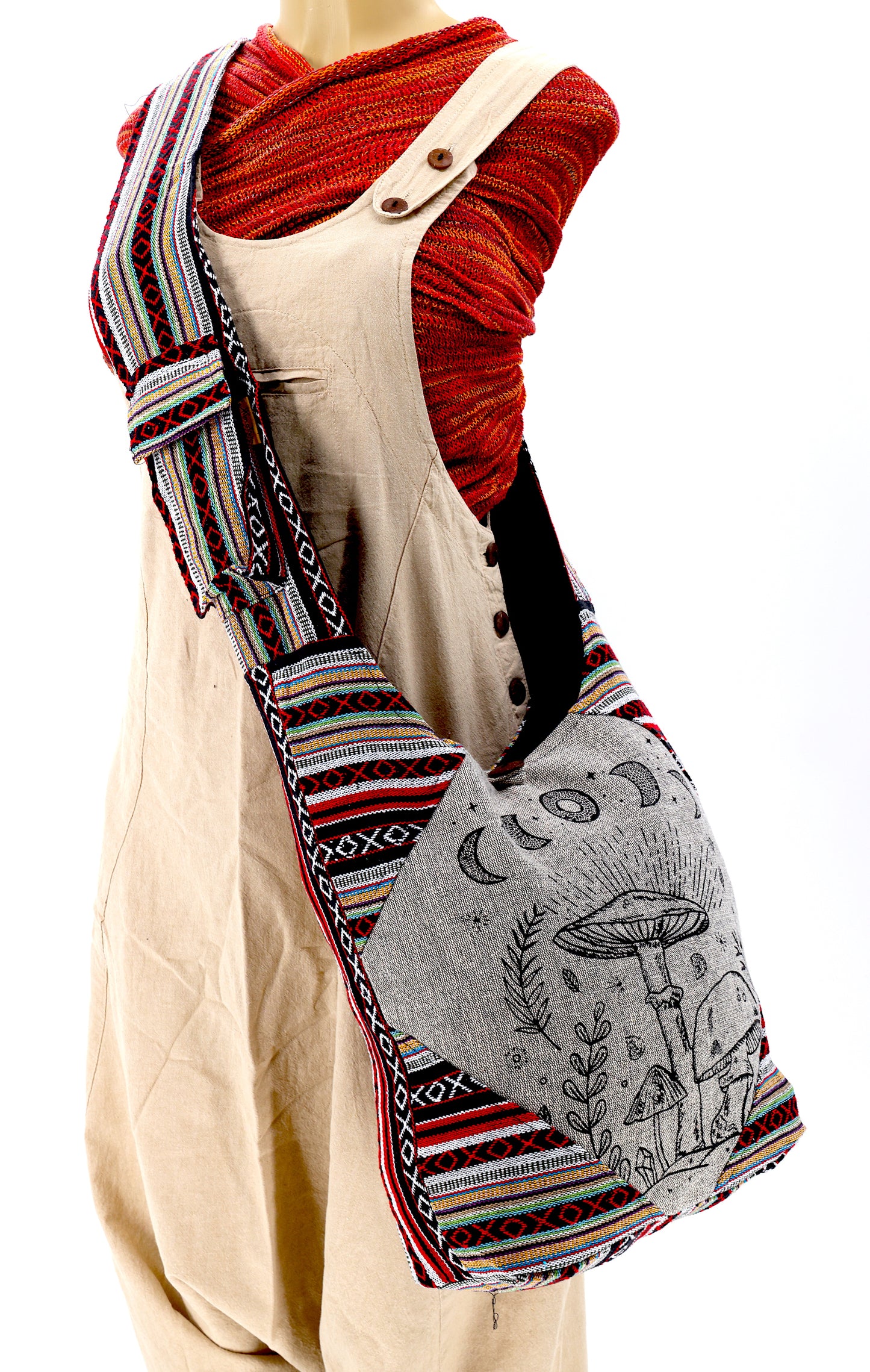 Cotton Mushroom Print Frame Design Handmade Crossbody Bag