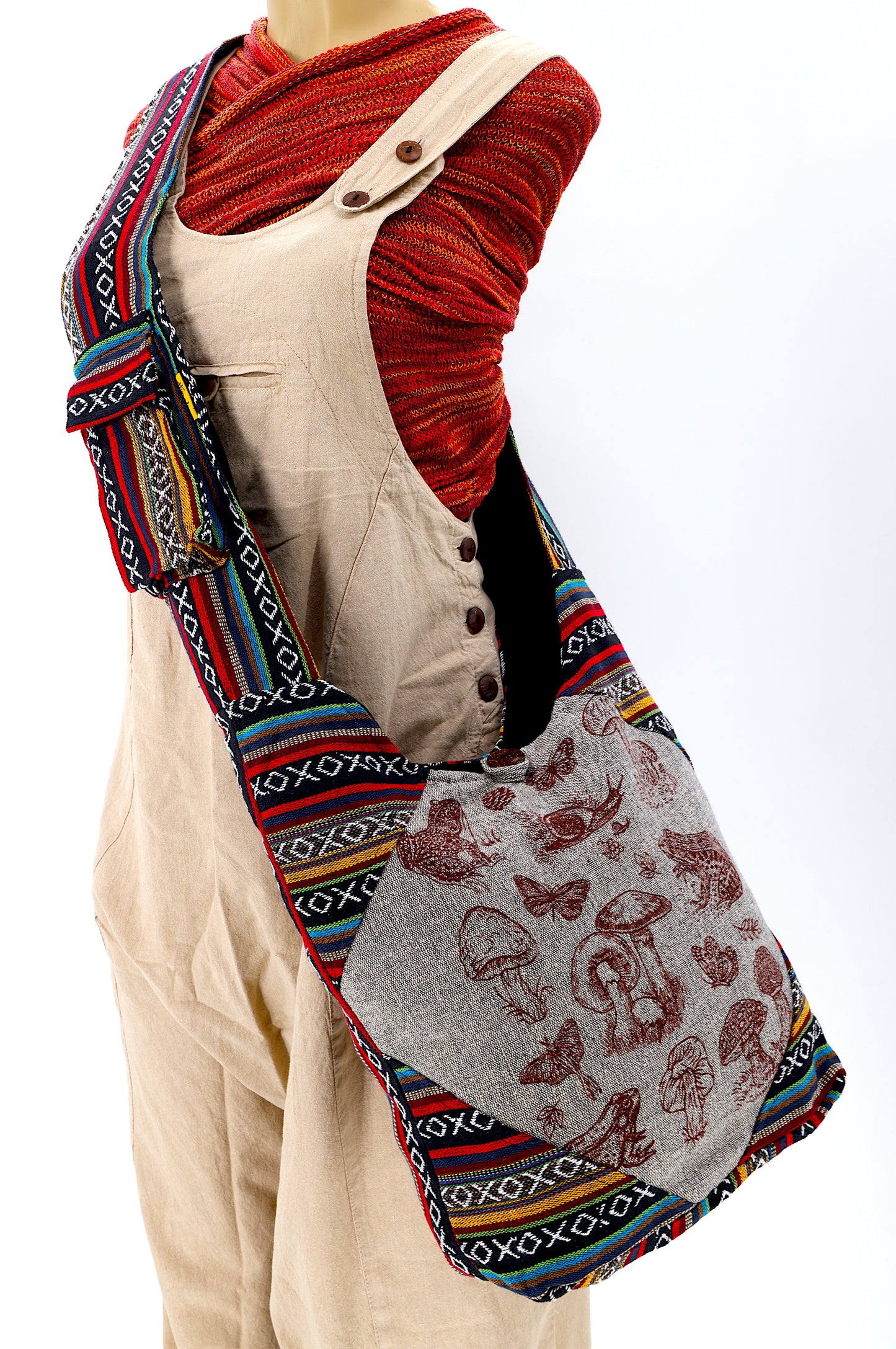 Cotton Frog, Mushroom, Snail Print Frame Design Handmade Crossbody Bag