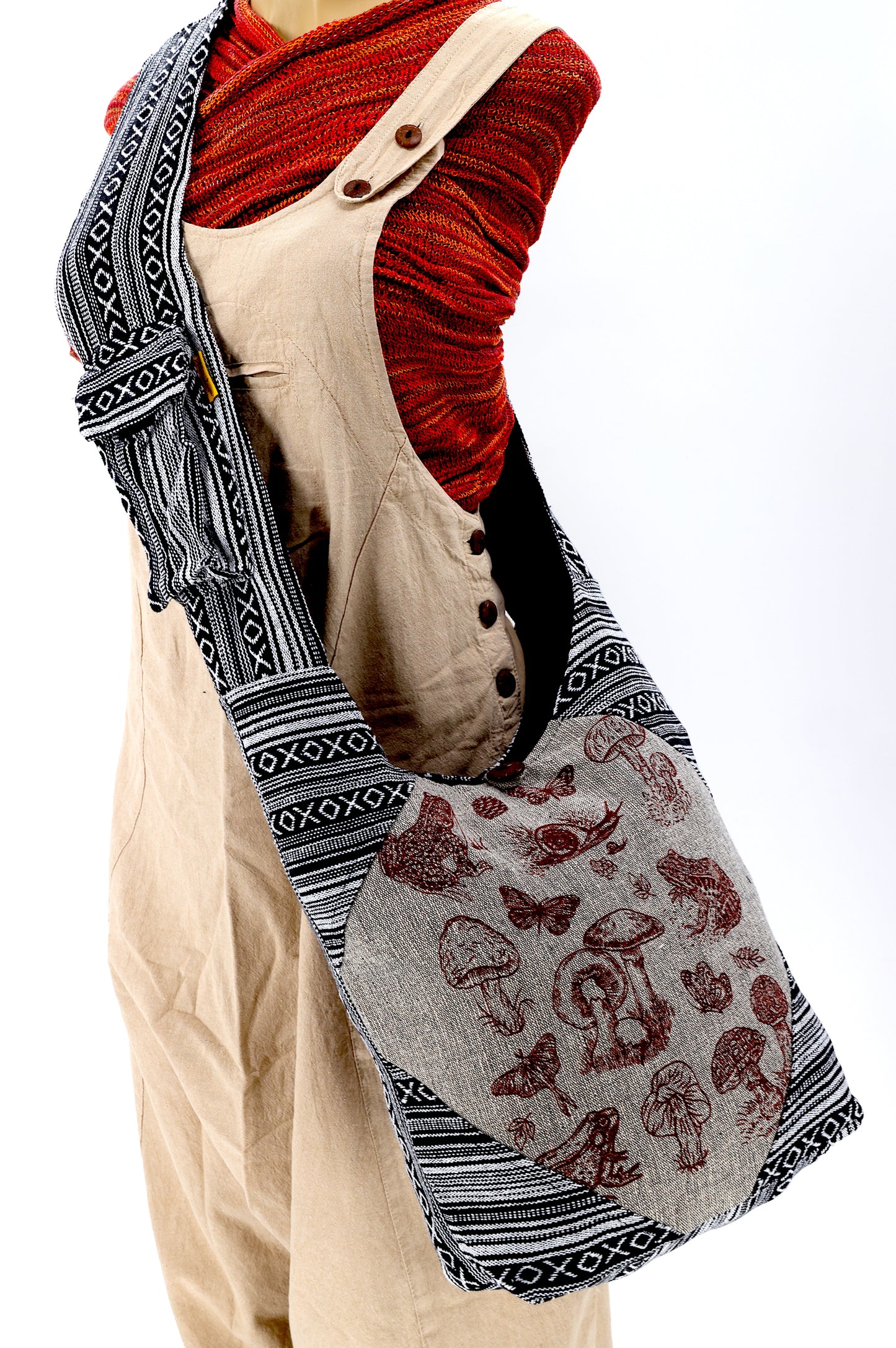 Cotton Frog, Mushroom, Snail Print Frame Design Handmade Crossbody Bag