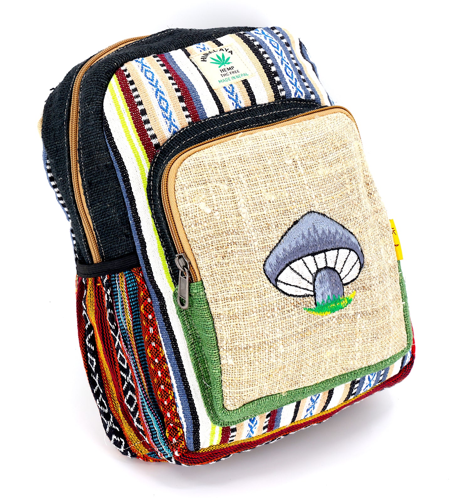 Hemp Mushroom Hand Embroidered Mini Backpack