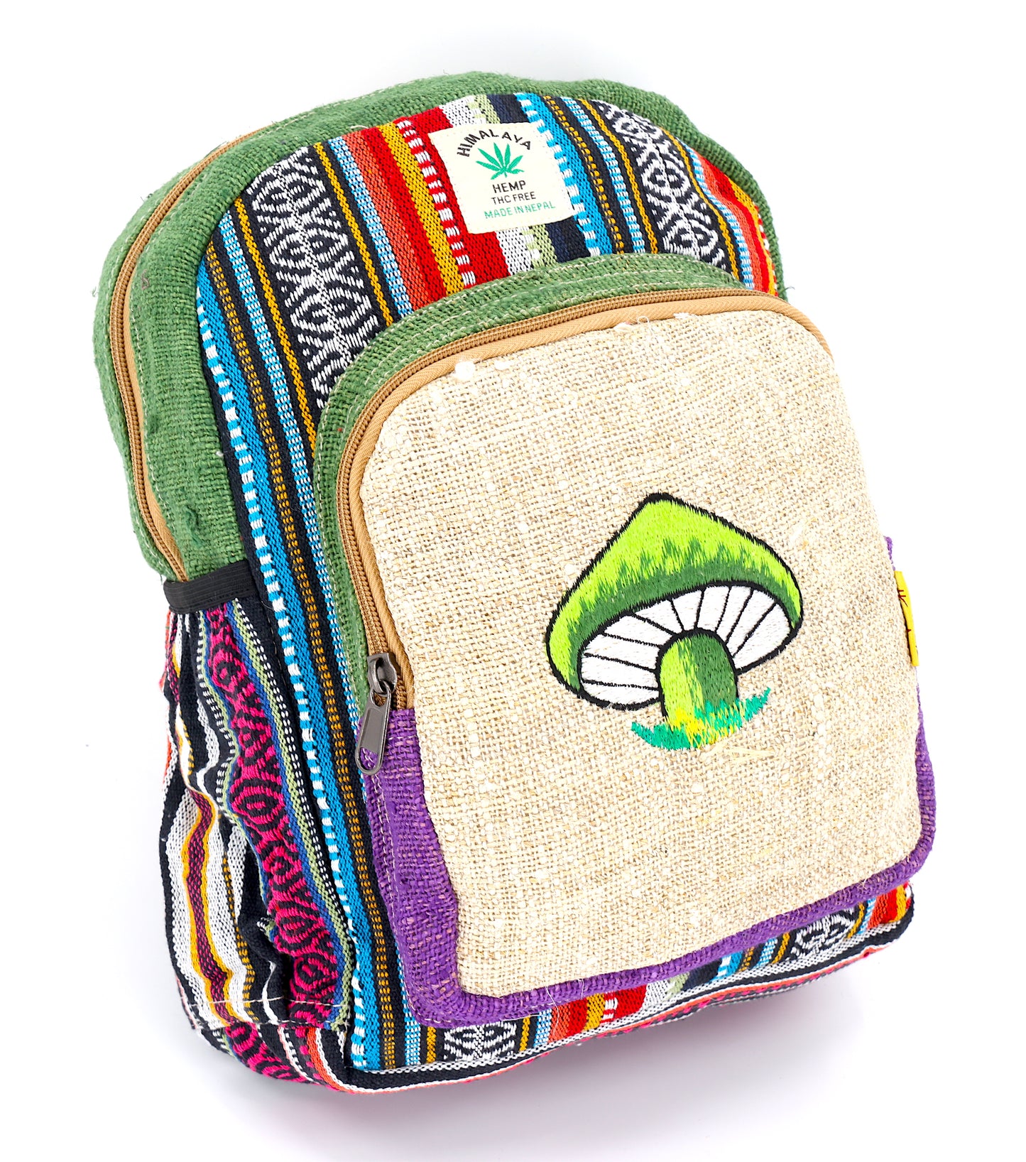 Hemp Mushroom Hand Embroidered Mini Backpack