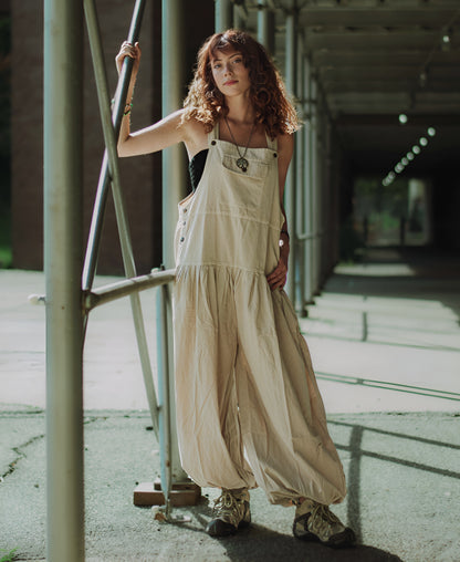 Balloon Styled Overalls | Solid Color Cotton Jumpsuit