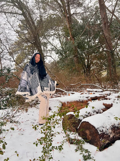 Cotton Hippie Handmade Flower of Life and Geometric Print Patchwork Bohemian Poncho