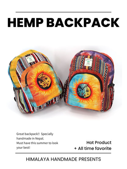Sun & Moon Hemp Mini Backpack | Hand Embroidered Tie Dye Bag