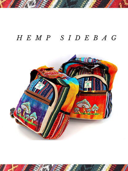 Mushroom Hemp Crossbody Bag | Hand Embroidered Tie Dye Messenger Bag