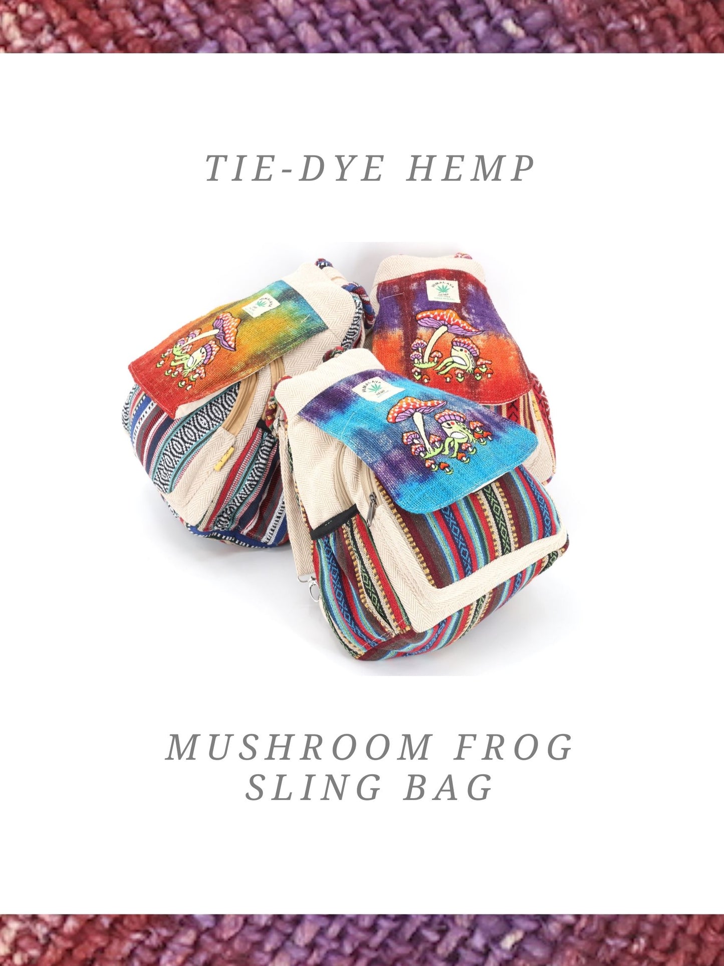 Hemp Frog Mushroom Hand Embroidered Convertible Backpack