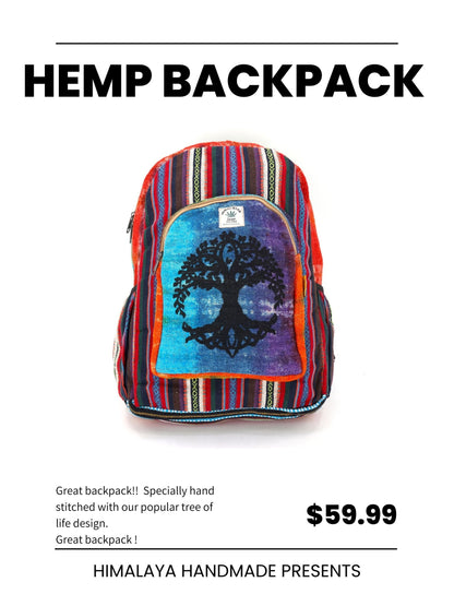 Hemp Tree Of Life Print Handmade Large Backpack