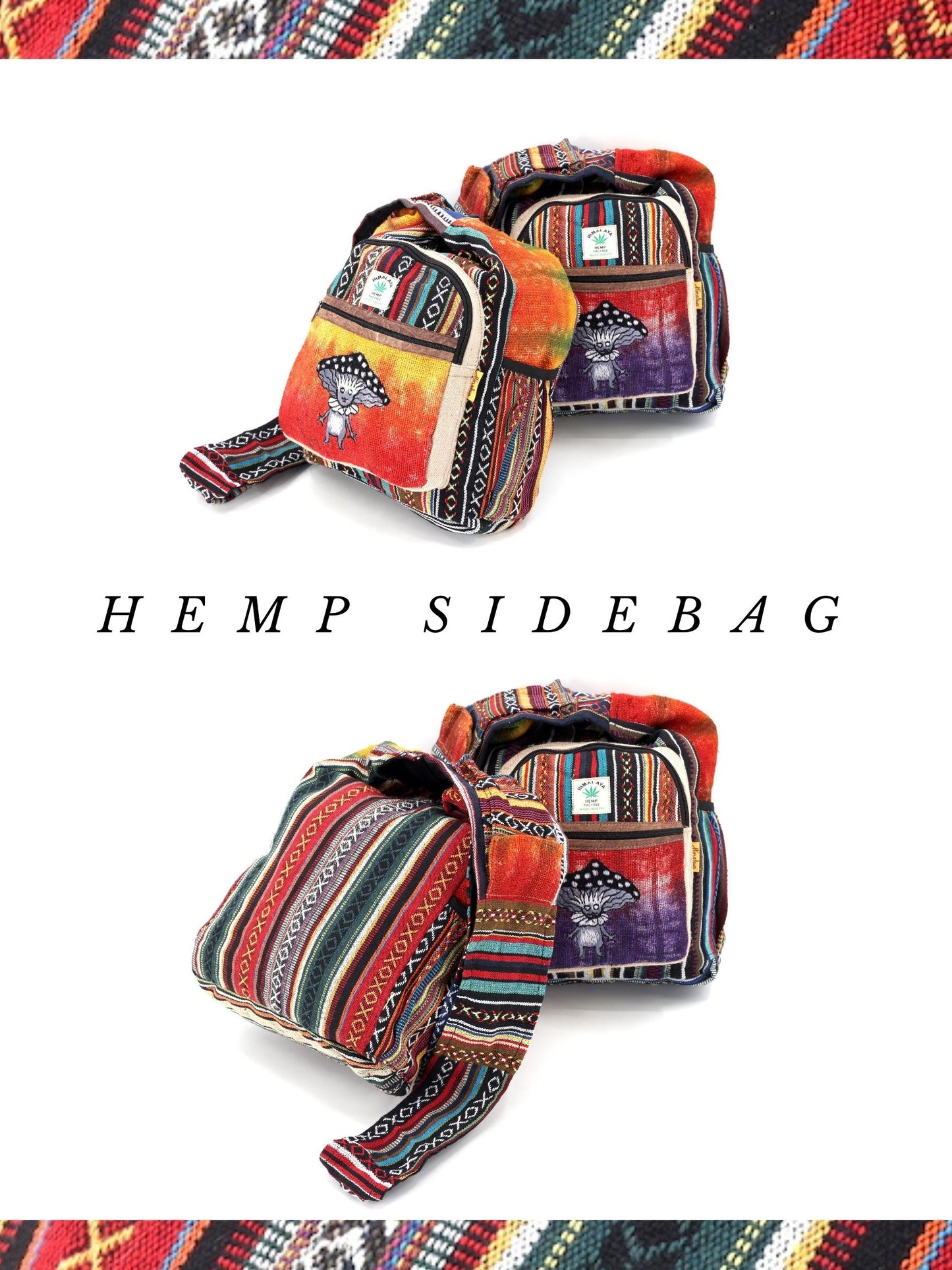 Hemp Mushroom Elf Hand Embroidered Tie Dye Crossbody Bag