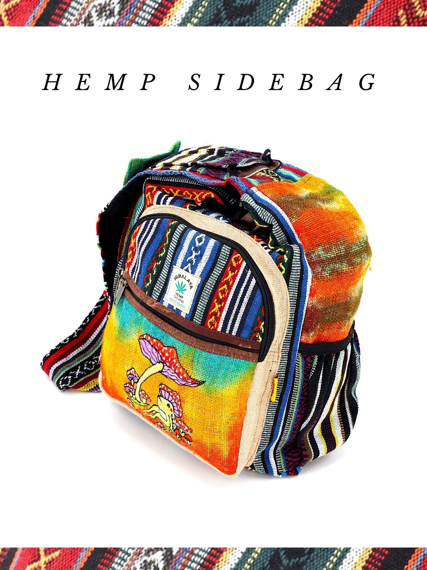 Hemp Frog Mushroom Hand Embroidered Tie Dye Crossbody Bag