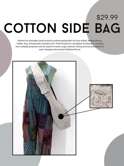 Plain Mushroom Print Crossbody | Simple Cotton Messenger Bag
