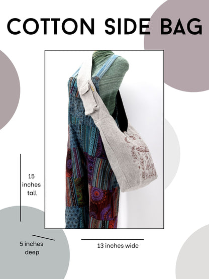 Plain Mushroom Print Crossbody | Simple Cotton Messenger Bag