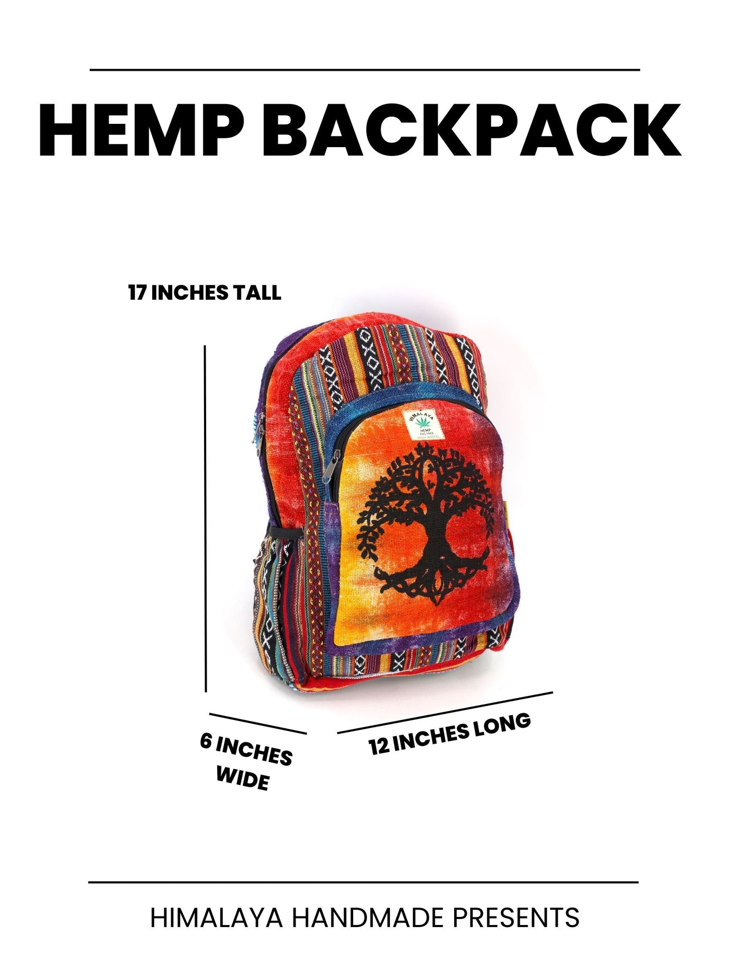 Hemp Tree Of Life Print Handmade Large Backpack