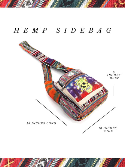 Skull Mushroom Hemp Crossbody | Hand Embroidered Tie Dye Messenger Bag