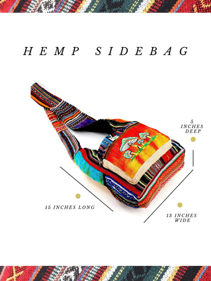 Mushroom Hemp Crossbody Bag | Hand Embroidered Tie Dye Messenger Bag