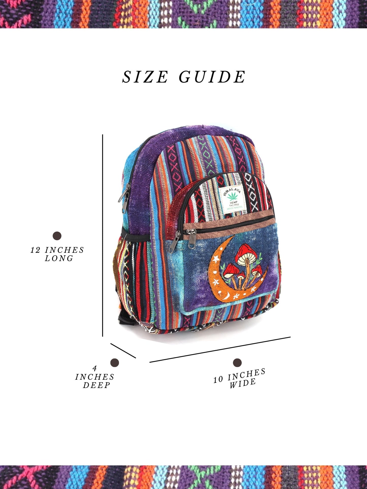 Hemp Moon Mushroom Hand Embroidered Tie Dye Mini Backpack