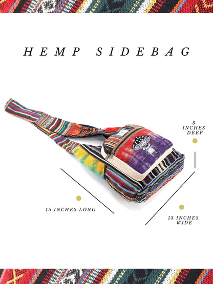 Mushroom Elf Hemp Crossbody | Hand Embroidered Tie Dye Messenger Bag