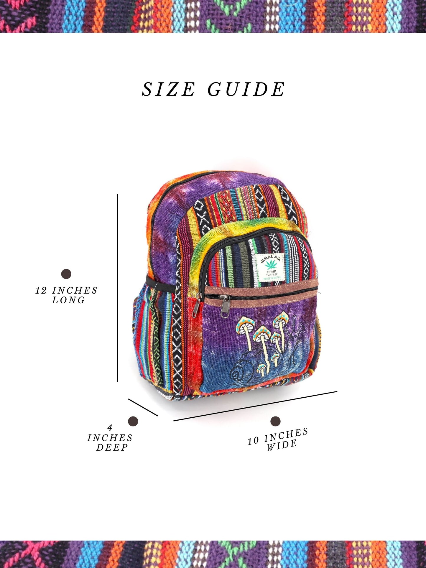 Hemp Snail Mushroom Hand Embroidered Tie Dye Mini Backpack