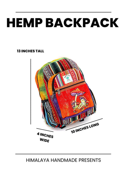 Frog & Mushroom Hemp Mini Backpack | Tie Dye Hand Embroidered Bag