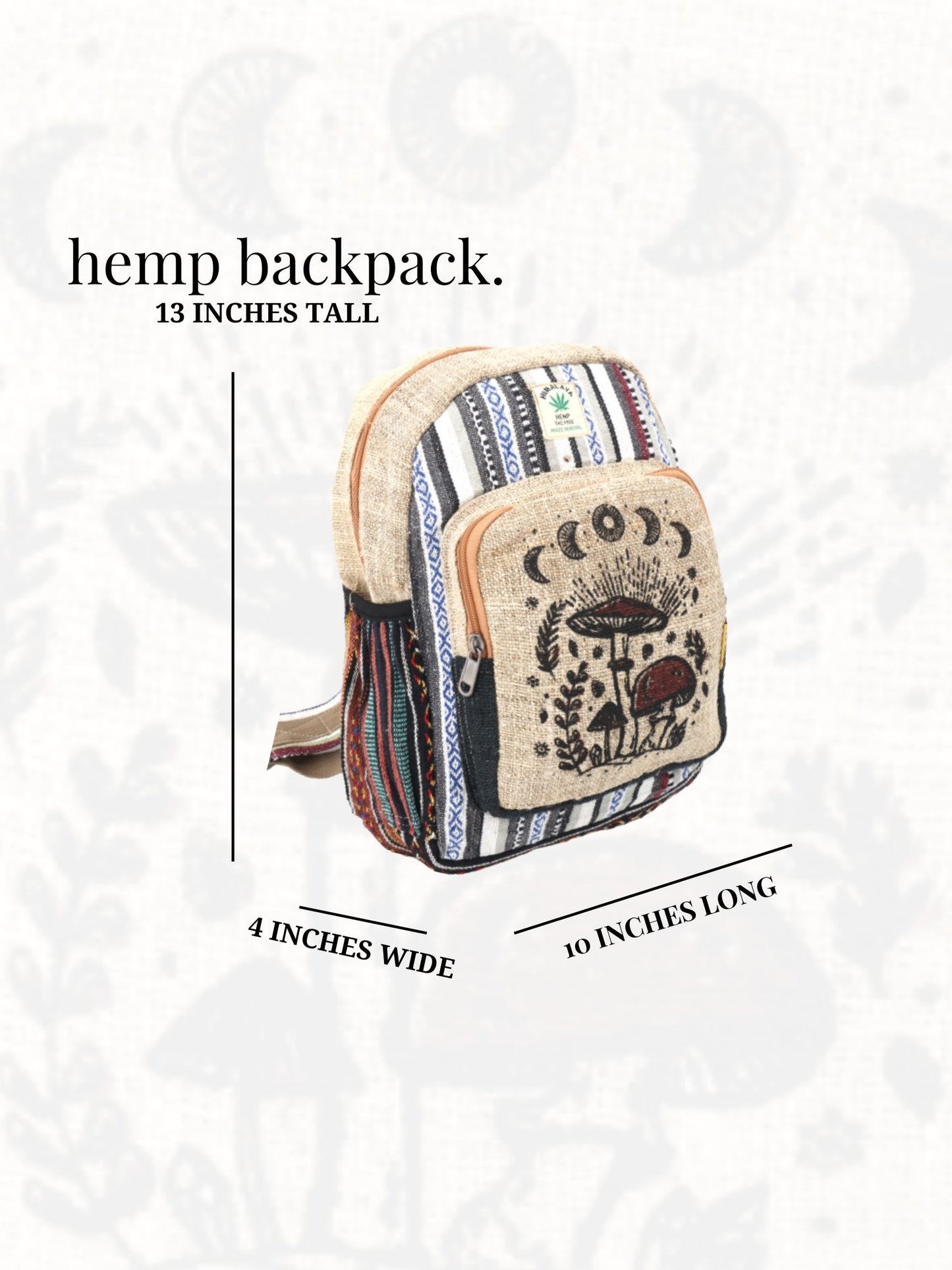 Hemp Mushroom Print Handmade Mini Backpack