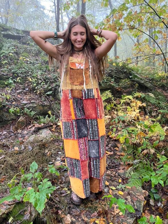 Cotton Hippie Handmade Gheri Patchwork Corduroy Mix Wide Leg Bohemian Overalls