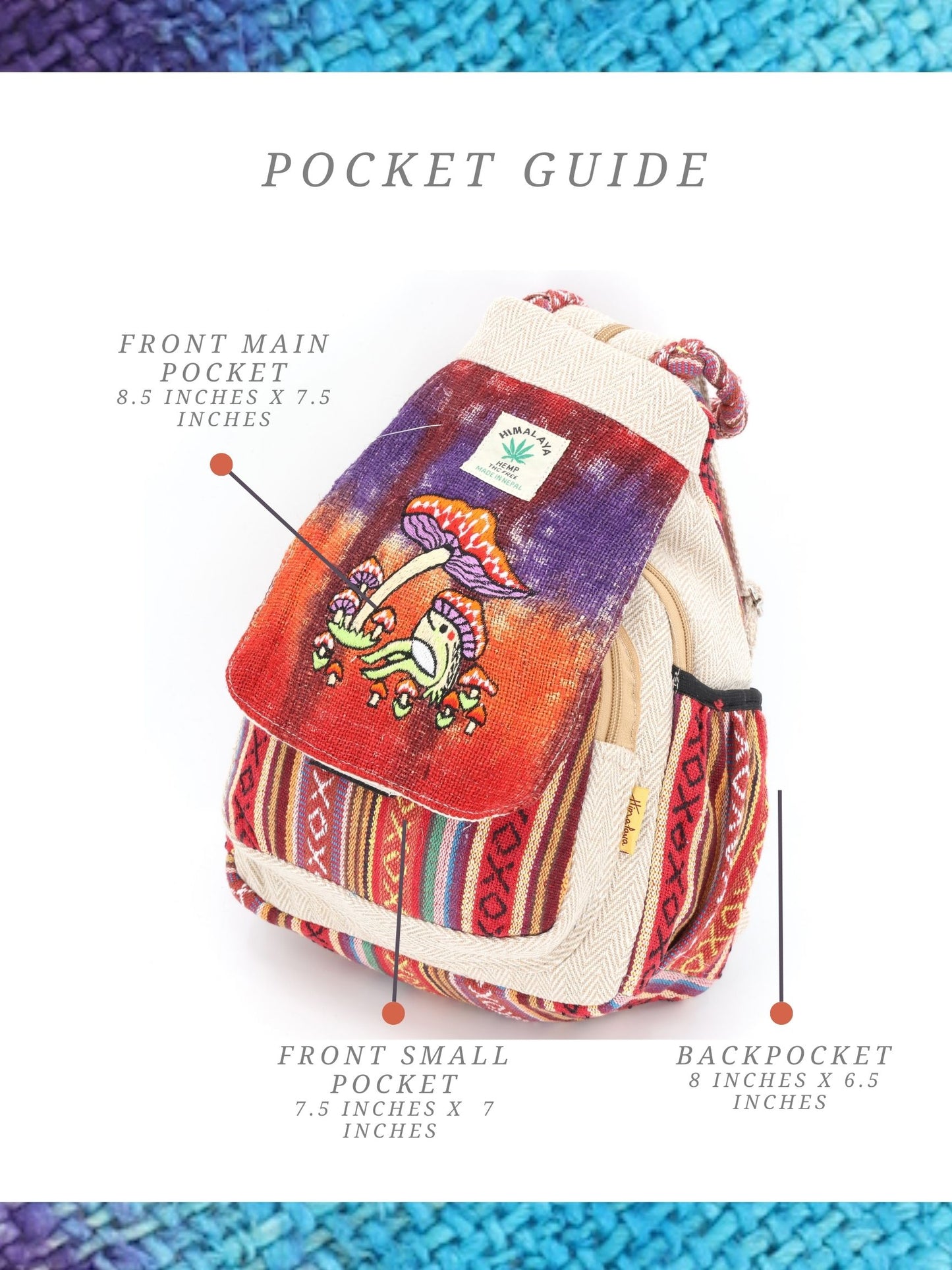 Hemp Frog Mushroom Hand Embroidered Convertible Backpack