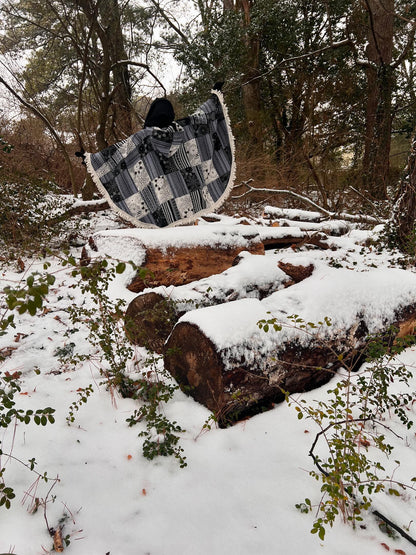 Cotton Hippie Handmade Flower of Life and Geometric Print Patchwork Bohemian Poncho