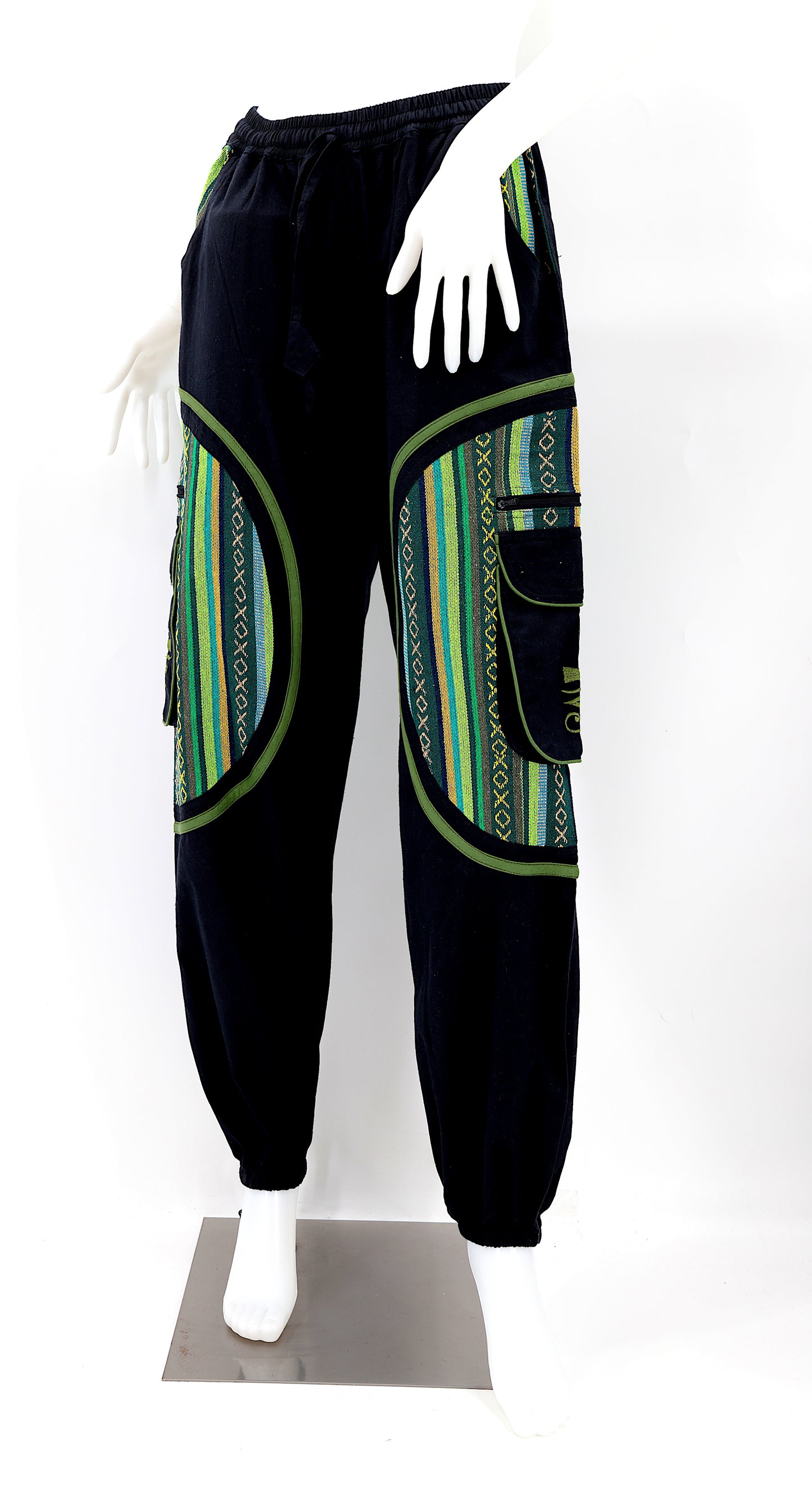 Cotton Hippie Handmade Harem Eye of Ra and Horus, Egyptian Ankh Embroidered Bohemian Trousers