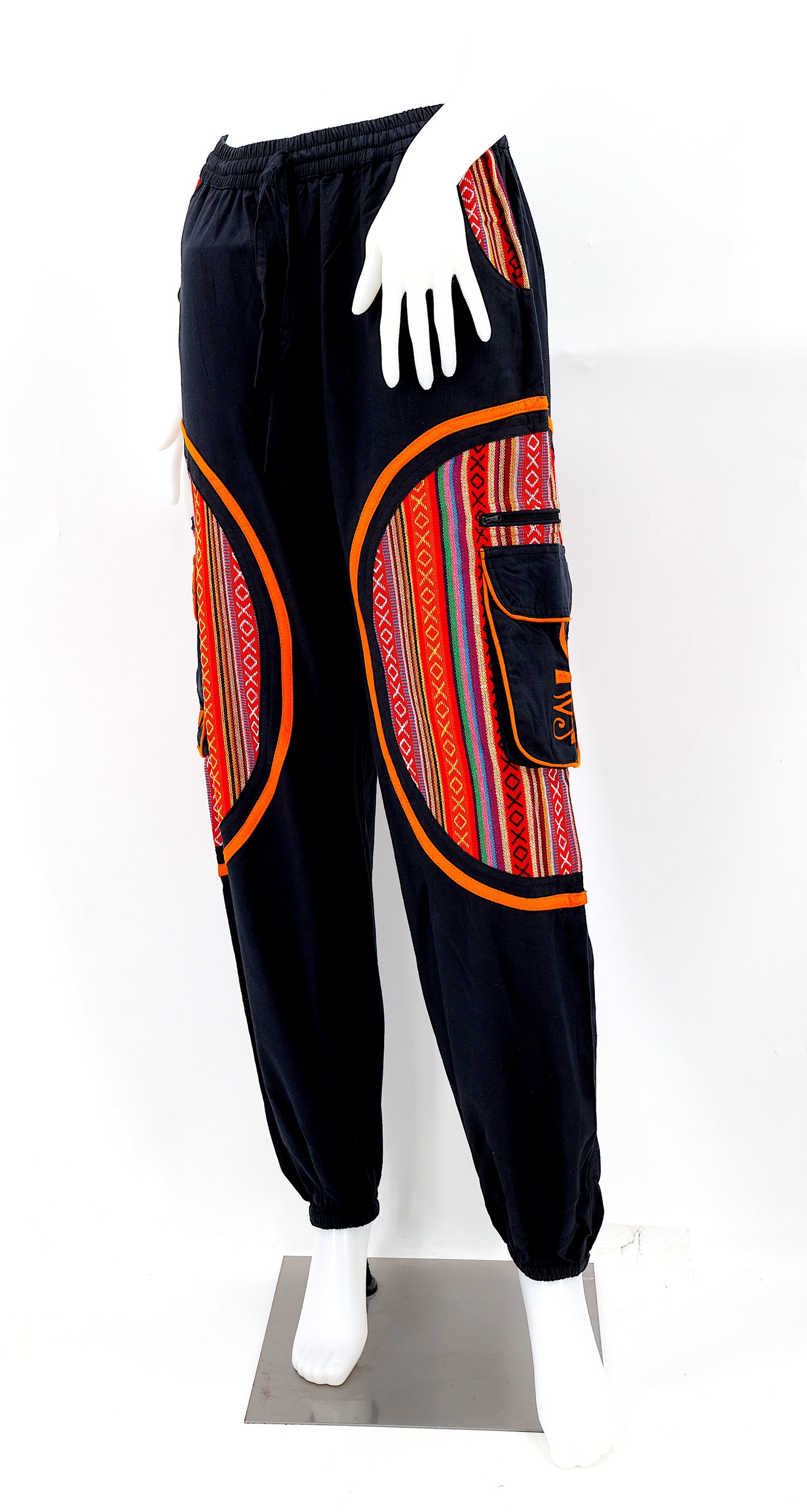 Cotton Hippie Handmade Harem Eye of Ra and Horus, Egyptian Ankh Embroidered Bohemian Trousers