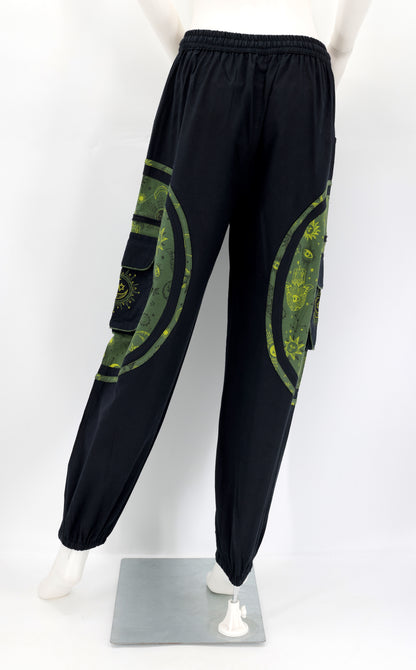 Celestial Sun Moon Stars Pants | Embroidered Cotton Harem Pants