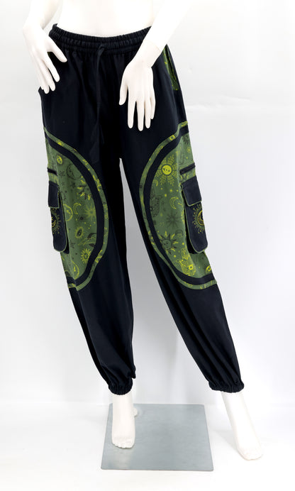 Celestial Sun Moon Stars Pants | Embroidered Cotton Harem Pants
